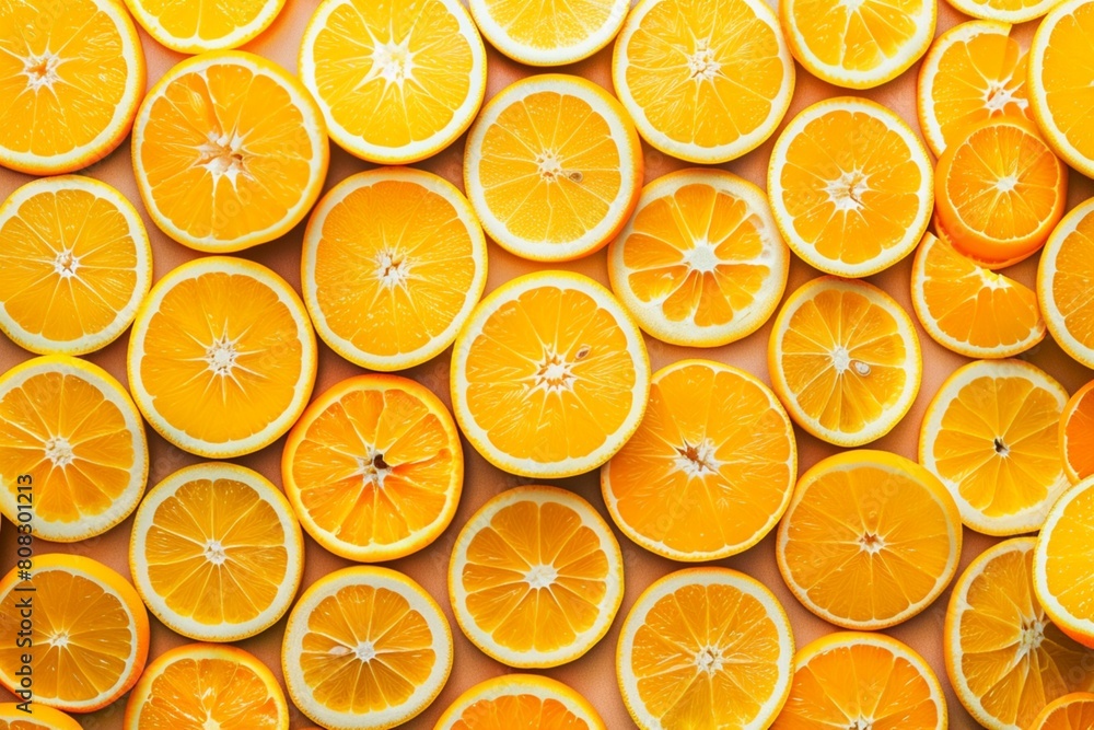 Delicious slices of orange seen from above and placed on a table.
Delicious slices of orange seen from above and placed on a table.