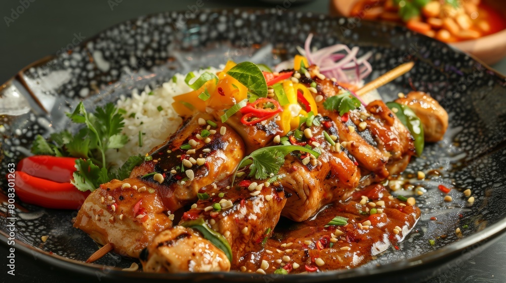 A Bruneian dish. Sati-ayam is a chicken kebab with sweet and sour peanut sauce. A Bruneian dish. Sati-ayam is a chicken kebab with sweet and sour peanut sauce.