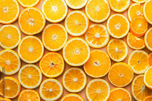 Delicious slices of orange seen from above and placed on a table.
