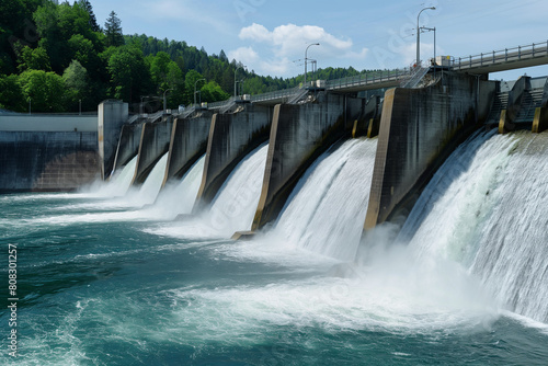 Hydroelectric power station on a major river, generating clean energy