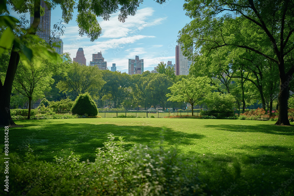 lush green park located in an urban environment