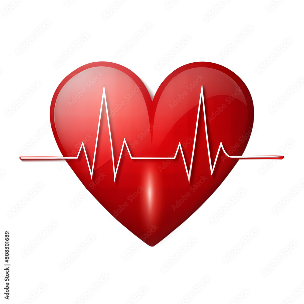 Glossy Red Heart With EKG Line Illustrating Health and Vitality Sign Glossy Red Heart With EKG Line Illustrating Health and Vitality Sign