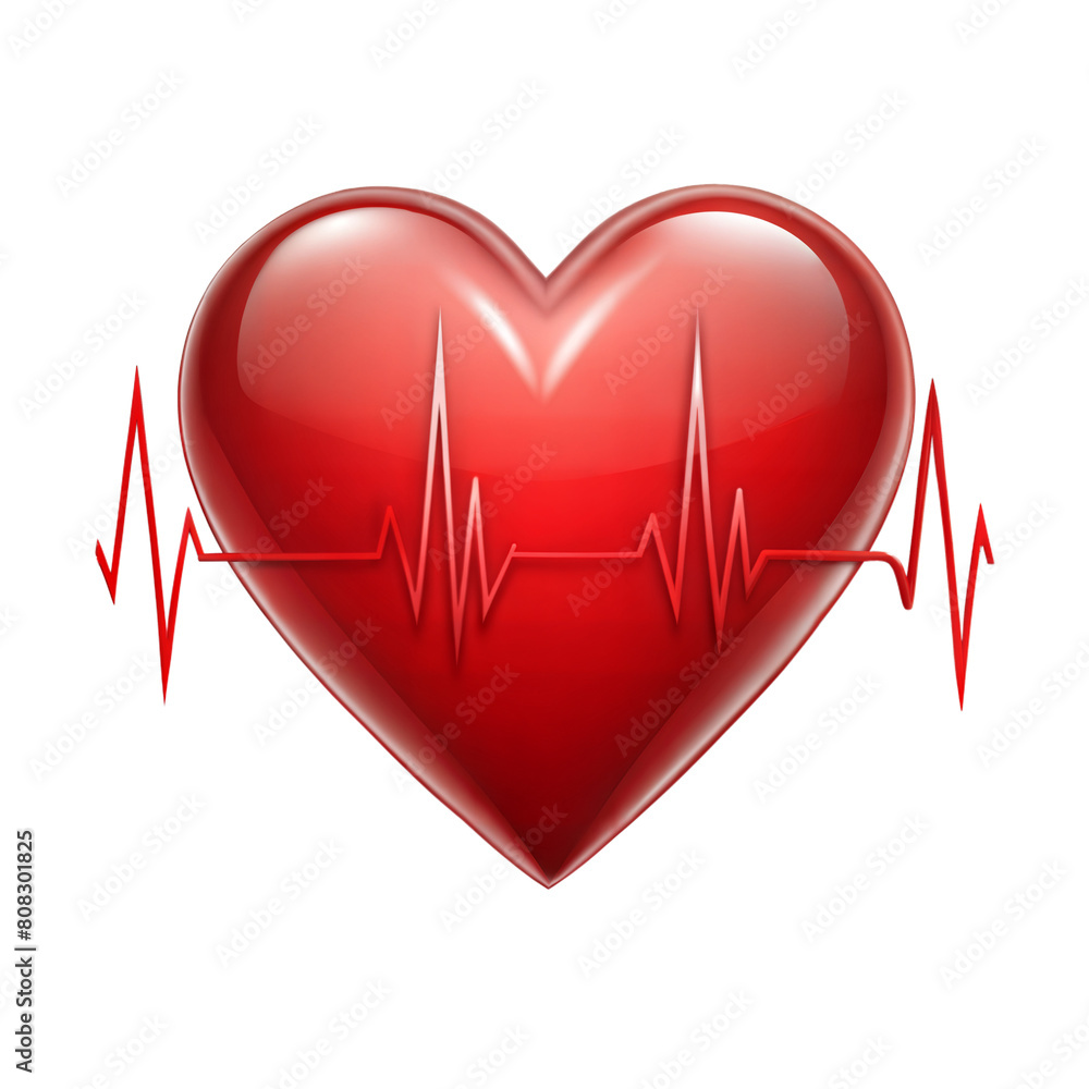 Red Heart Shaped Illustration With EKG Heartbeat Pulsing on Transparent Background Red Heart Shaped Illustration With EKG Heartbeat Pulsing on Transparent Background