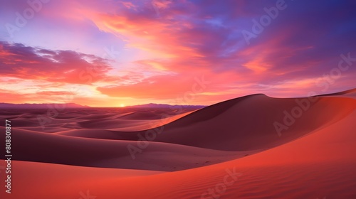 Desert sand dunes panorama at sunset. 3d render © A