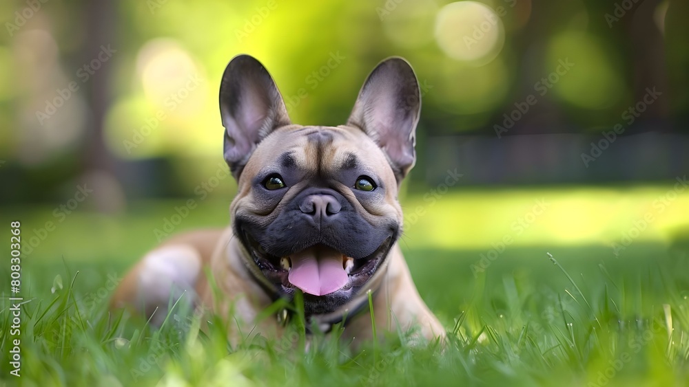 Joyful French Bulldog frolicking outdoors with carefree energy and happiness. Concept French Bulldog, Outdoors, Carefree Energy, Joyful, Happiness