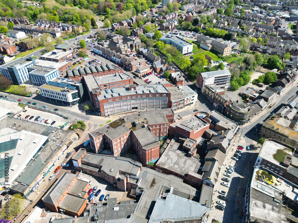 Fototapeta premium High Angle View of Central Rotherham City of England United Kingdom. April 4th, 2024