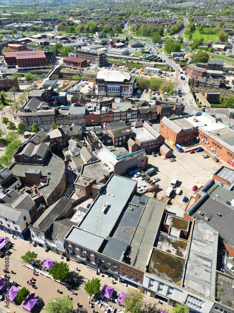 Fototapeta premium High Angle View of Central Rotherham City of England United Kingdom. April 4th, 2024