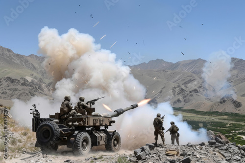 Armed Forces artillerymen firing photo