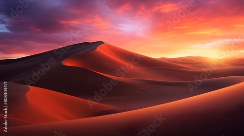 Desert dunes panorama at sunset. 3d render illustration © A