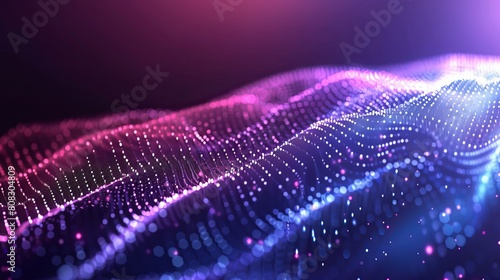 A futuristic digital background showcases dynamic moving waves with glowing particles and lines  illustrating big data visualization in a vector illustration.
