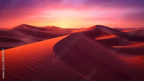 Beautiful panorama of sand dunes in the desert at sunset