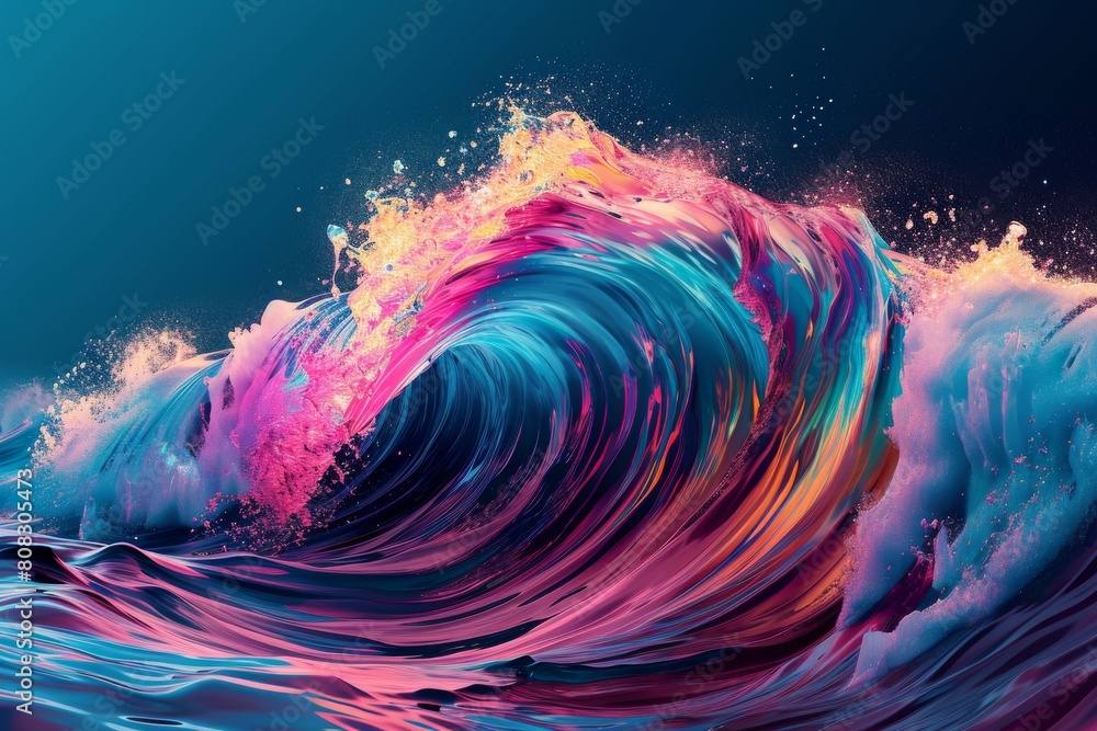 Big Neon Wave Background, Synthase neon big wave splash background, Ai generated Big Neon Wave Background, Synthase neon big wave splash background, Ai generated