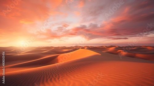 Desert dunes panorama at sunset, 3d render illustration © A