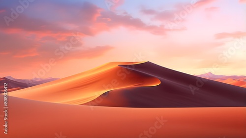 Panorama of sand dunes in the Namib desert at sunset