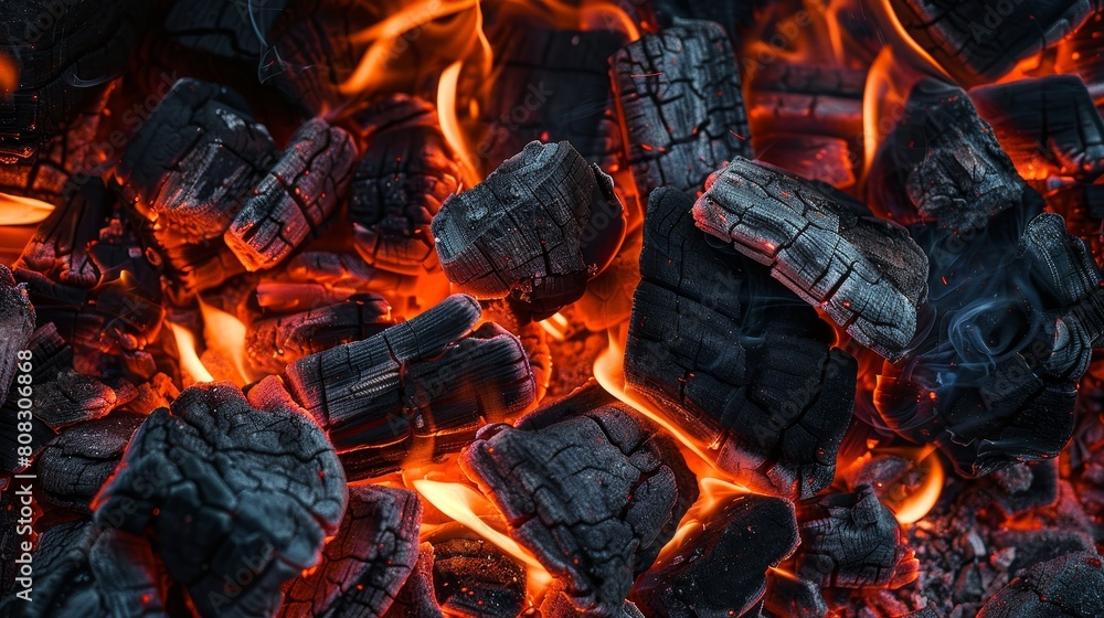 Vegetable Charcoal Combusting with Intense Flames Vegetable Charcoal Combusting with Intense Flames