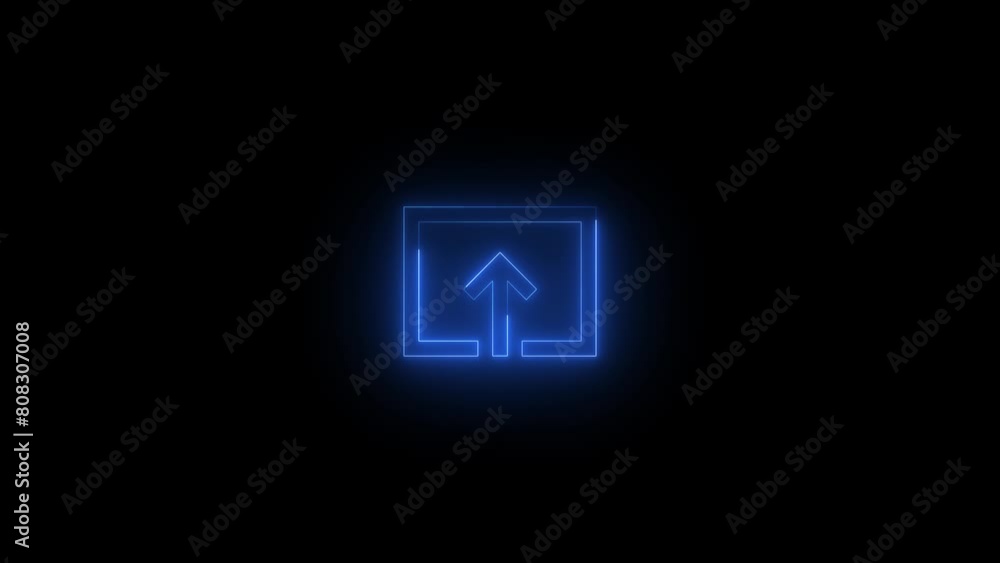 Neon glowing blue color new window square arrow icon on black background animation Neon glowing blue color new window square arrow icon on black background animation