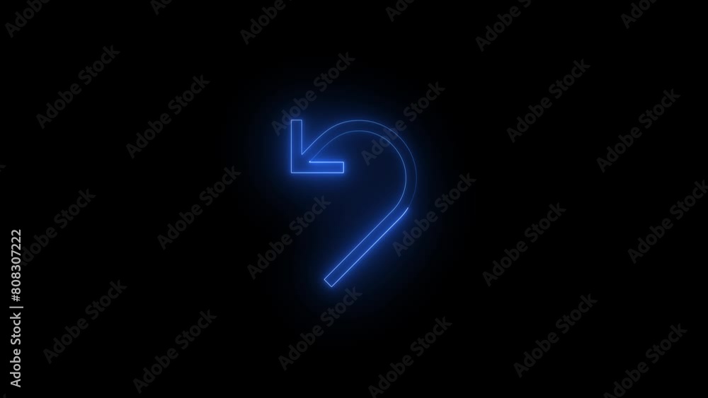 Neon glowing blue color undo arrow icon on black background animation Neon glowing blue color undo arrow icon on black background animation