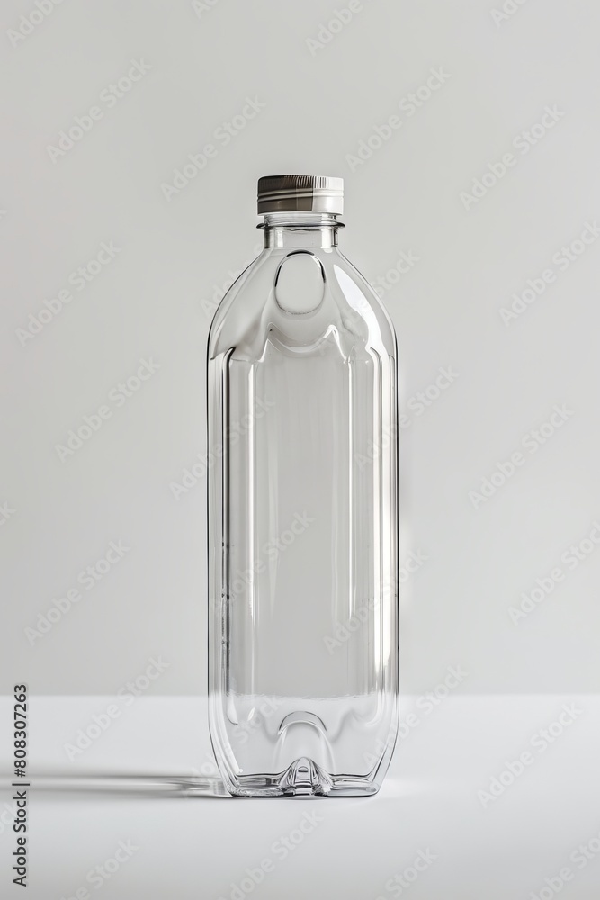 A clear plastic bottle with a lid on it. A clear plastic bottle with a lid on it.