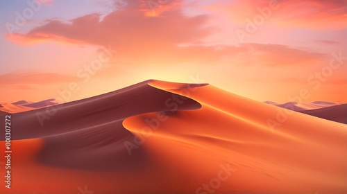 Dunes in the desert at sunset. Panoramic view.