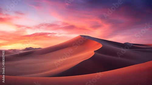 Sunset over sand dunes in Death Valley National Park, California photo