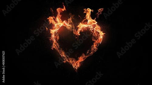 a heart shaped fire on a black background realistic