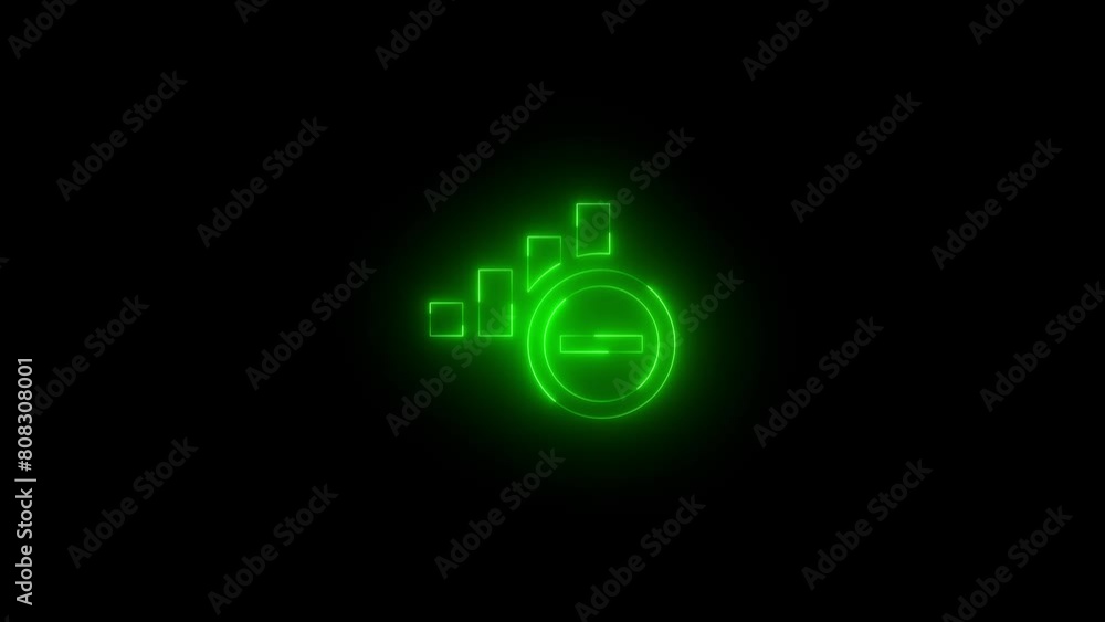 Neon glowing green color data sense bar icon on black background animation Neon glowing green color data sense bar icon on black background animation
