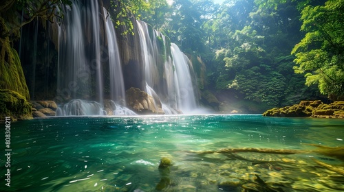 Discovering hidden waterfalls in a tropical jungle  secret paradise exploration  YouTube thumbnail with copy space for text on left