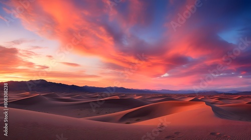 Sunset over sand dunes in Death Valley National Park  California