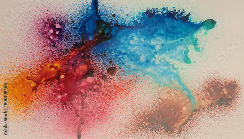 INK Watercolor flow spray blot drops on beige. Abstract art background. © Liliia