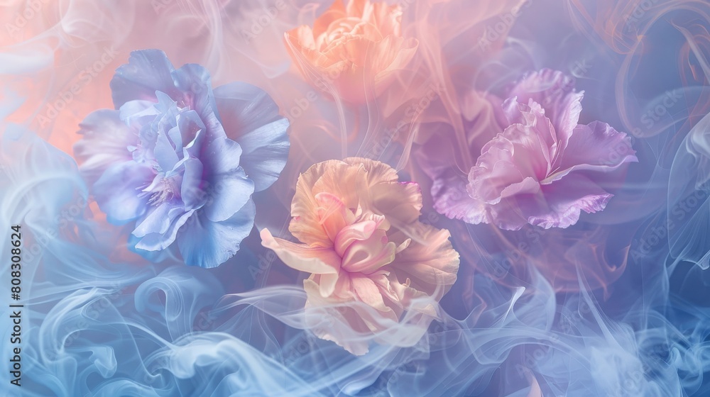Dreamy image of flowers immersed in vibrant hues of smoke, symbolizing beauty amidst chaos with an artistic, surreal touch, perfect for evoking emotions Dreamy image of flowers immersed in vibrant hues of smoke, symbolizing beauty amidst chaos with an artistic, surreal touch, perfect for evoking emotions