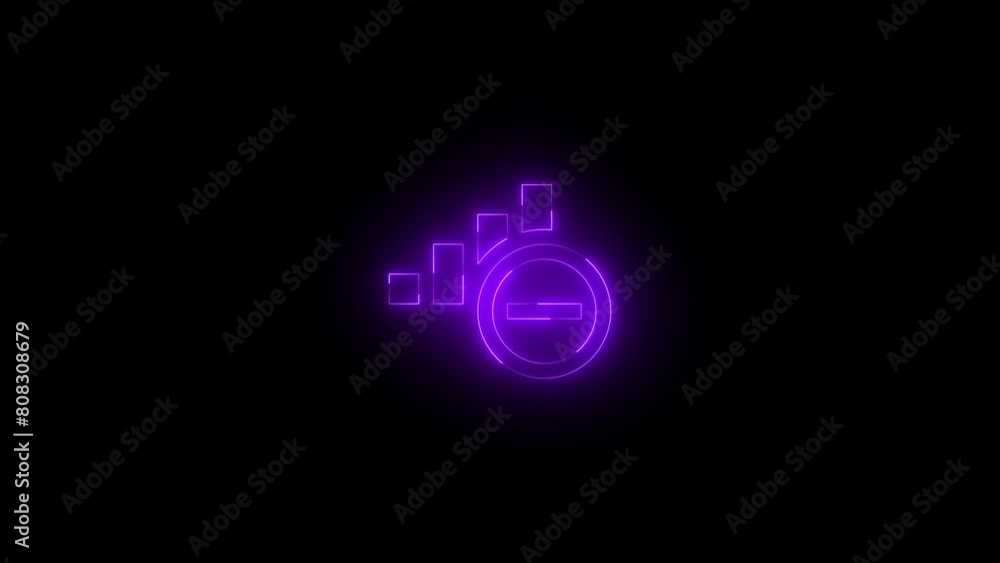 Neon glowing purple color data sense bar icon on black background animation Neon glowing purple color data sense bar icon on black background animation