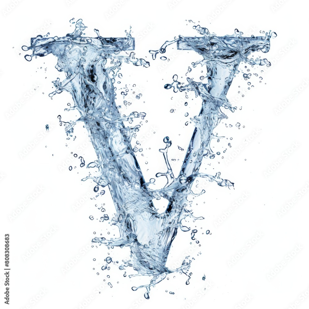 Alphabet, letter V. Splash of water takes the shape of the letter V, representing the concept of Fluid Typography. Alphabet, letter V. Splash of water takes the shape of the letter V, representing the concept of Fluid Typography.