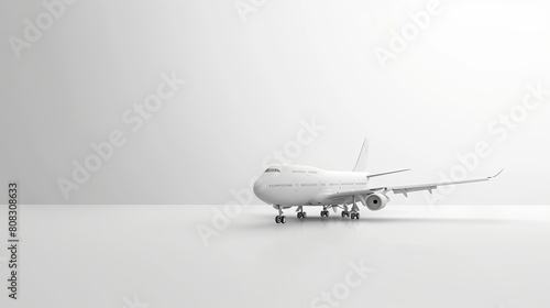 Abstract 3D vector illustration of a white airliner taking off against a white background. photo
