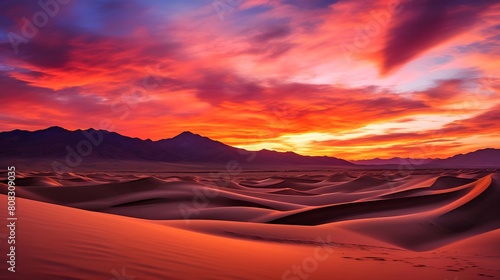 Sunset over sand dunes in Death Valley National Park, California © A