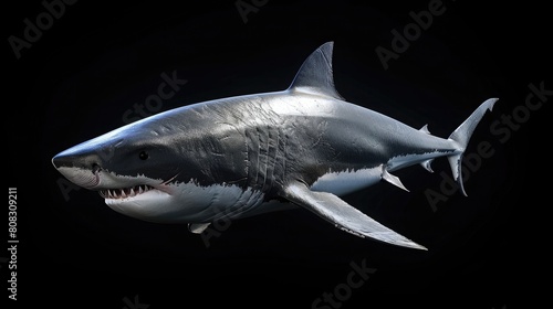 A large predatory shark with a white belly and gray dorsal area. Generative AI realistic © Nabeel