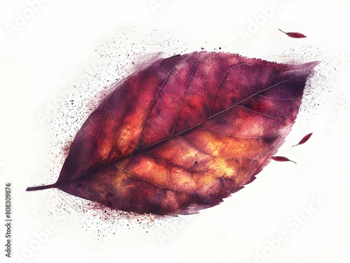 A leaf with watercolor paint on the ground photo