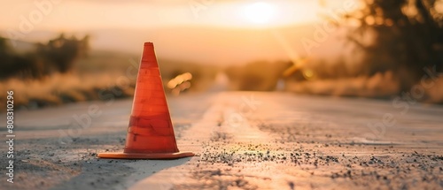 Orange traffic cone on road side