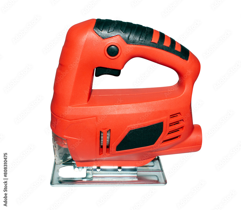 Electric jigsaw construction on a white background.Electric jigsaw for repair work. Electric jigsaw construction on a white background.Electric jigsaw for repair work.