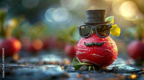 Charming Radish with Sunglasses and Top Hat, Room for Text Overlay