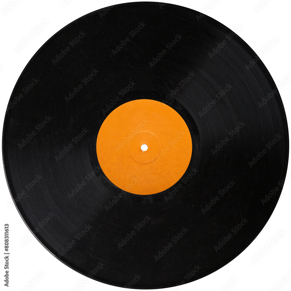 Obraz premium vinyl record orange label, realistic photography isolated png on transparent background for graphic design