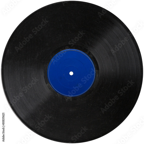 vinyl record blue label, realistic photography isolated png on transparent background for graphic design