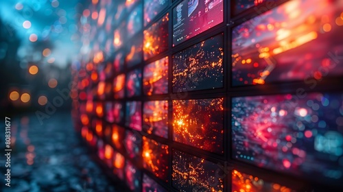 Streaming television, broadcasting television. Multimedia wall concept...