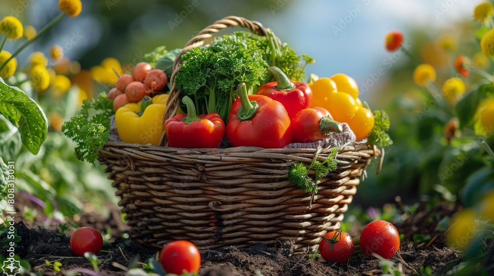 Basket of Tomatoes in a Garden Basket of Tomatoes in a Garden