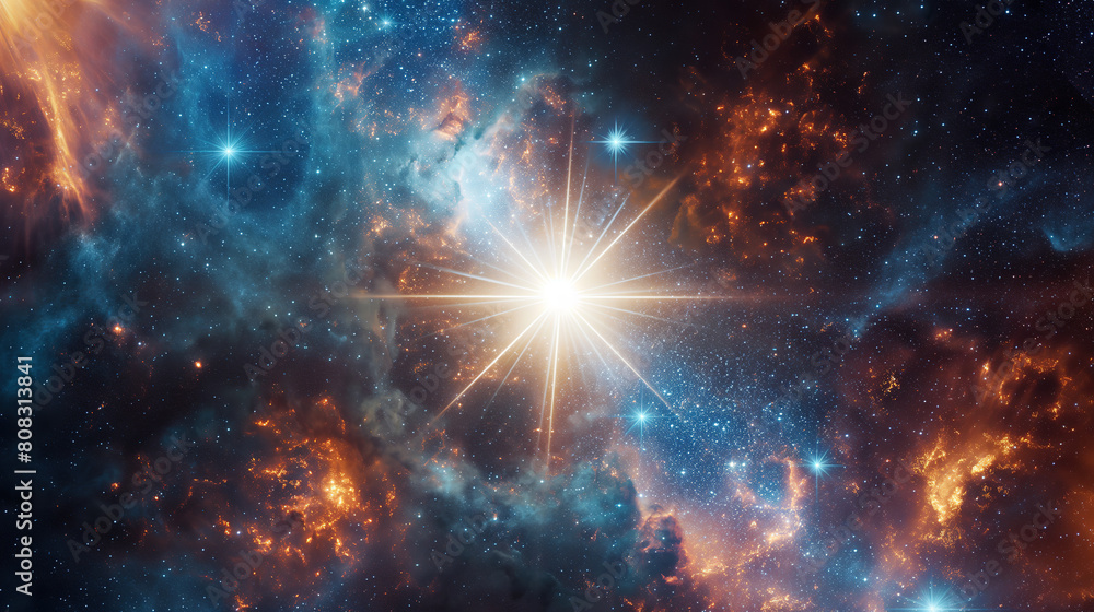 ethereal brightest Sirius star with glowing rays radiating from its core, set against the backdrop of an expansive nebula in deep space. The scene captures celestial beauty and cosmic wonder ethereal brightest Sirius star with glowing rays radiating from its core, set against the backdrop of an expansive nebula in deep space. The scene captures celestial beauty and cosmic wonder