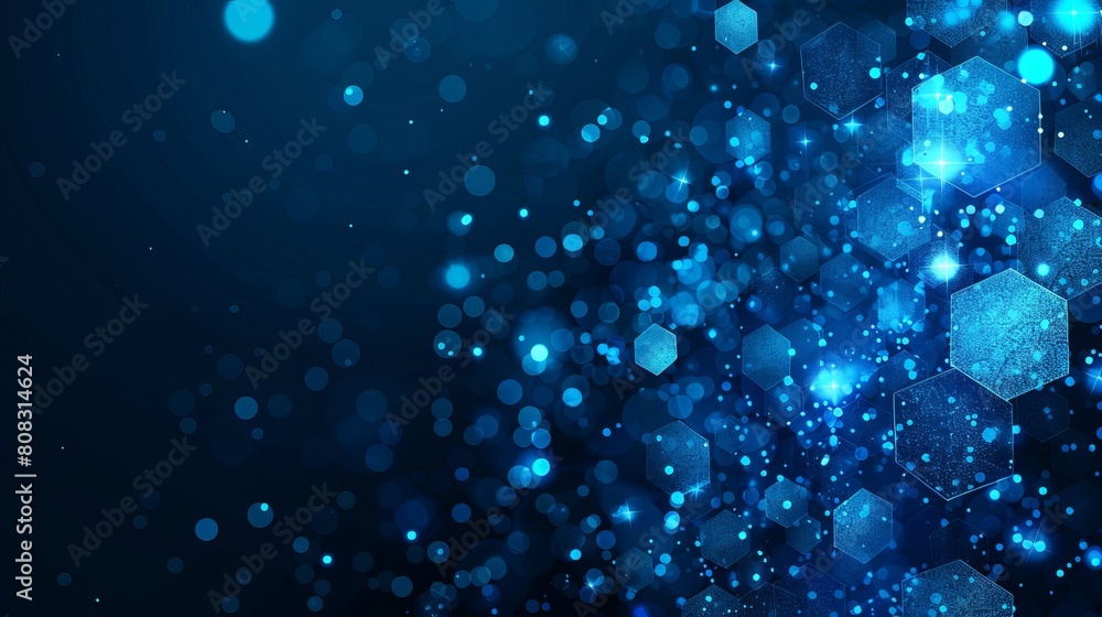 Abstract geometric blue background frame. Vector texture of chaotic hexagons, particles, fragments. A group of cells, an information grid. Banner for business, technology, medicine, presentations Abstract geometric blue background frame. Vector texture of chaotic hexagons, particles, fragments. A group of cells, an information grid. Banner for business, technology, medicine, presentations