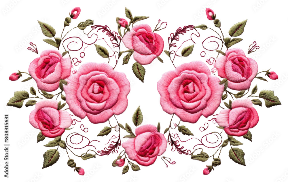 Naklejka premium PNG Rose frame in embroidery style textile pattern flower.