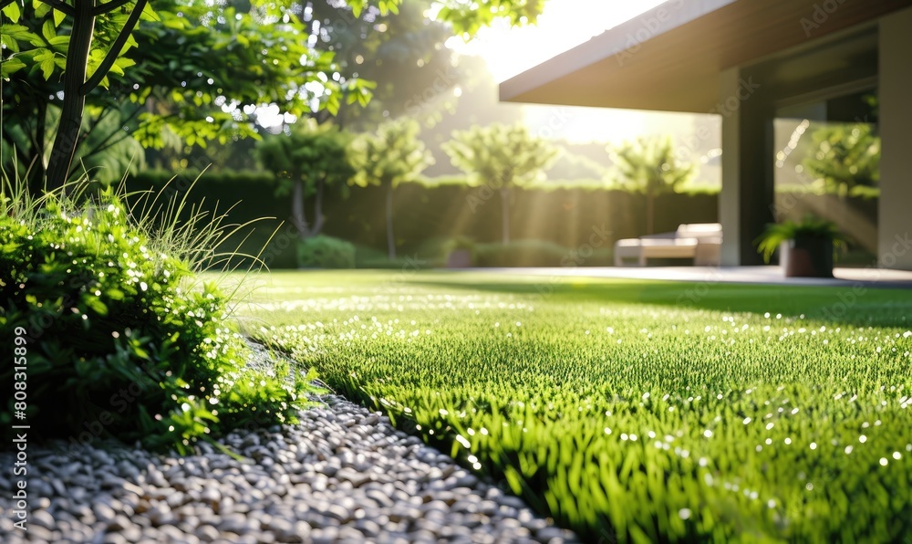 Obraz premium Minimalist garden setting with idyllic grass