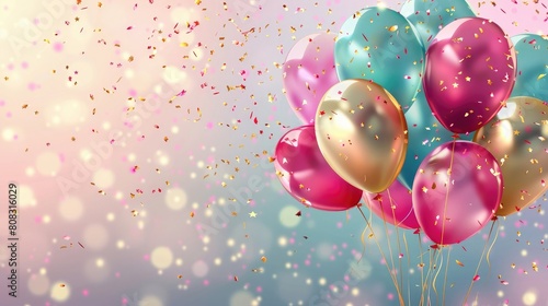 Birthday holiday background with balloons illustra realistic photo