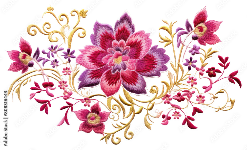 PNG Thai flower in embroidery style pattern plant art.