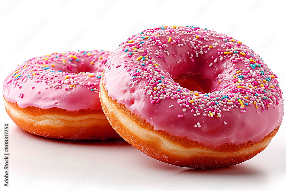 glazed pink Ring Donut on white Background glazed pink Ring Donut on white Background